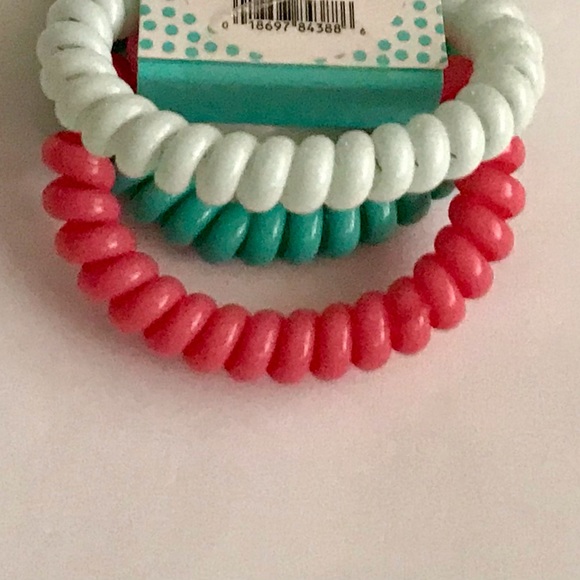 New 3 Hair Ties “Impulse” Pink Green White Cool X & O Design Group ages  13 & up - Picture 12 of 14